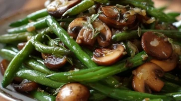 Haricots verts et champignons sautés à l'ail et au beurre - 1