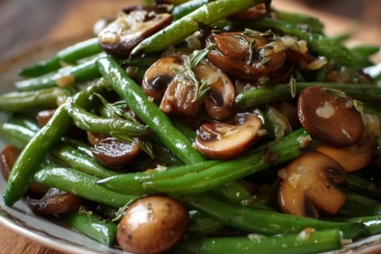 Haricots verts et champignons sautés à l'ail et au beurre - 1