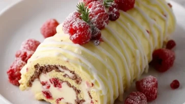 Bûche De Noël Au Chocolat Blanc Et Framboises - 1