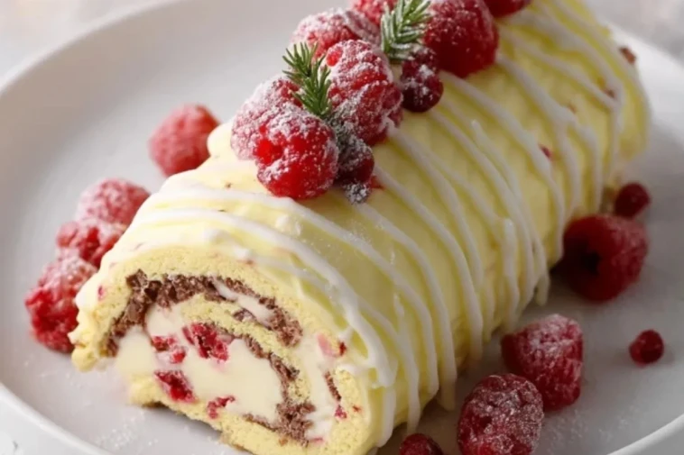 Bûche De Noël Au Chocolat Blanc Et Framboises - 1