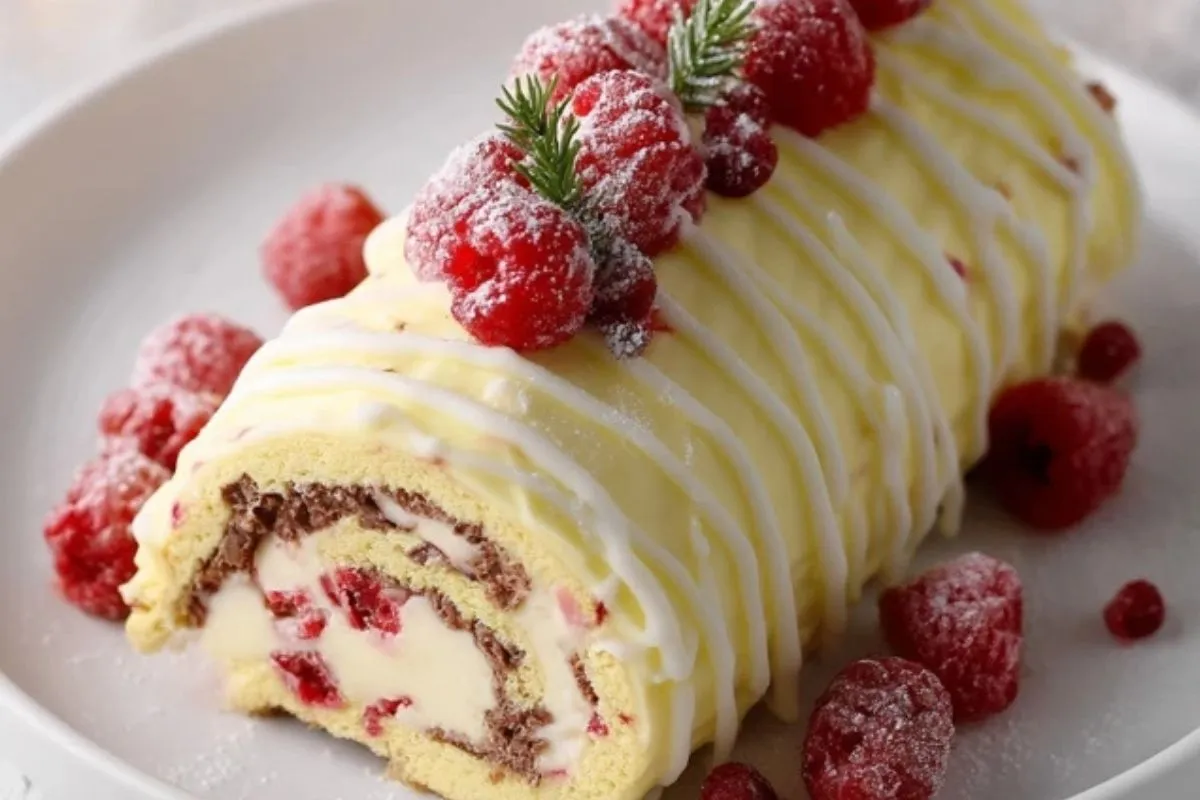 Bûche De Noël Au Chocolat Blanc Et Framboises - 1