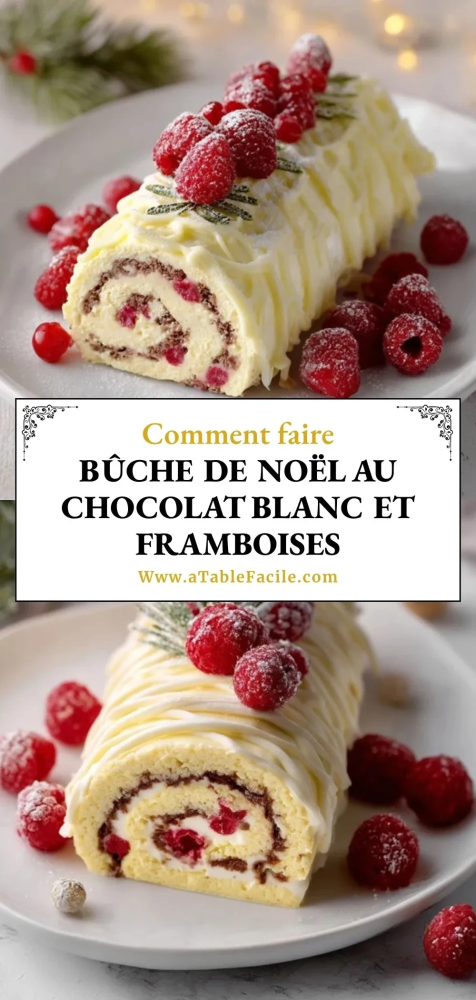 Bûche De Noël Au Chocolat Blanc Et Framboises - Pin 1