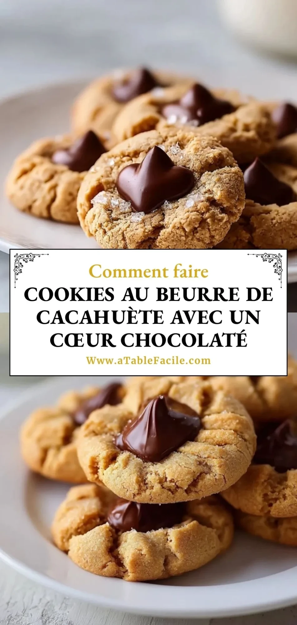 Cookies Au Beurre De Cacahuète Avec Un Cœur Chocolaté - Pin 1
