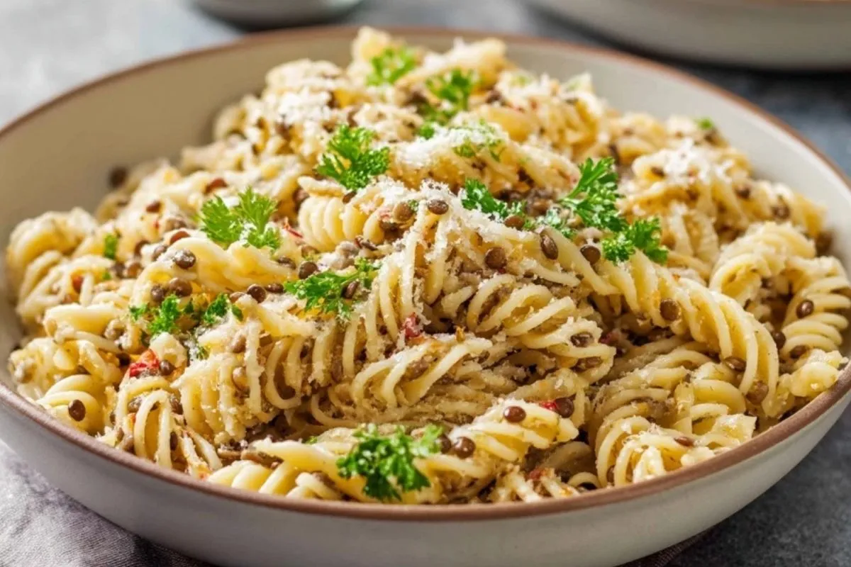 Pâtes aux lentilles épicées à l'ail et au parmesan- 1