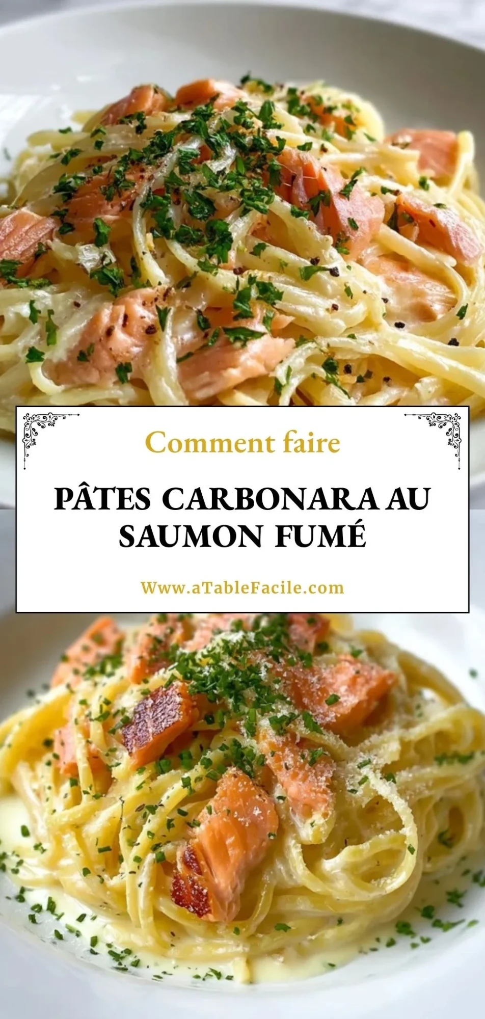 Pâtes Carbonara au Saumon Fumé - Pin 1