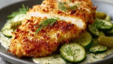 Poulet Pané Au Parmesan Et Cornichons Croquants- 1