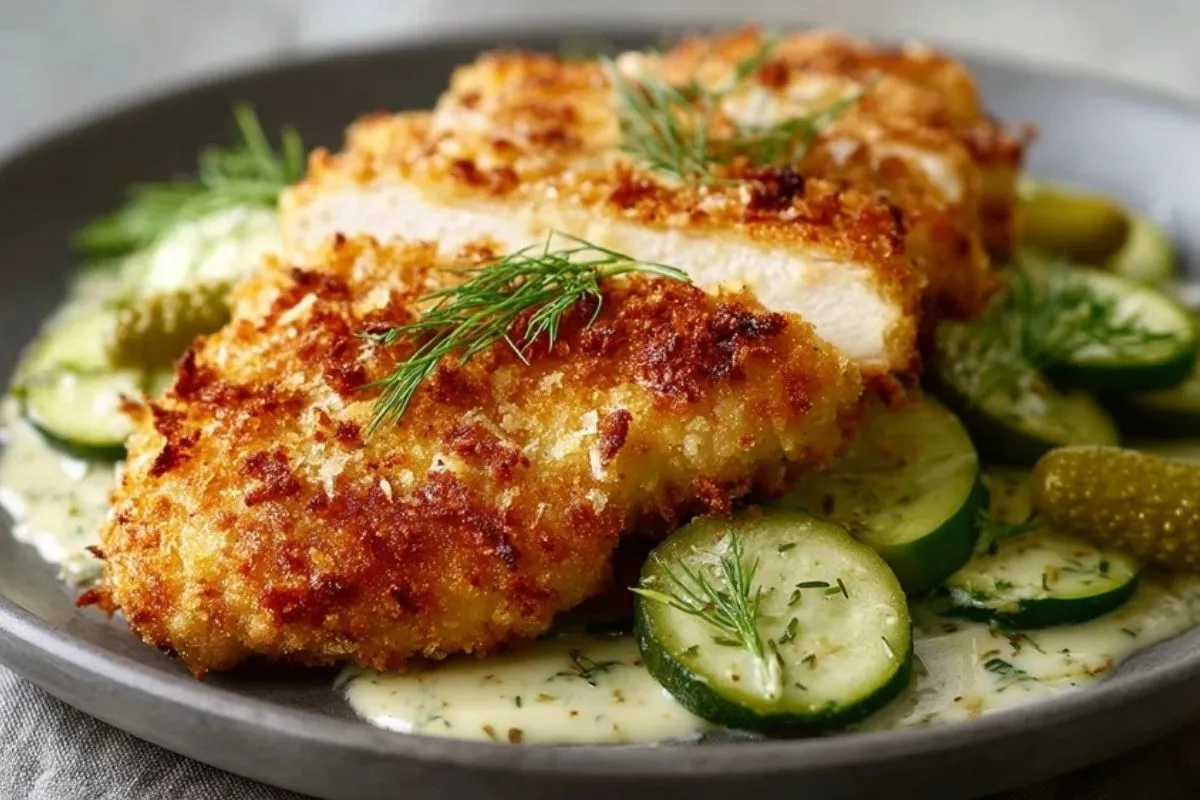 Poulet Pané Au Parmesan Et Cornichons Croquants- 1