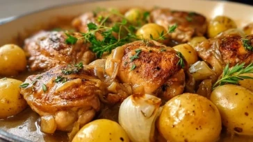 Poulet Rôti Avec Pommes de Terre et Sauce - 1