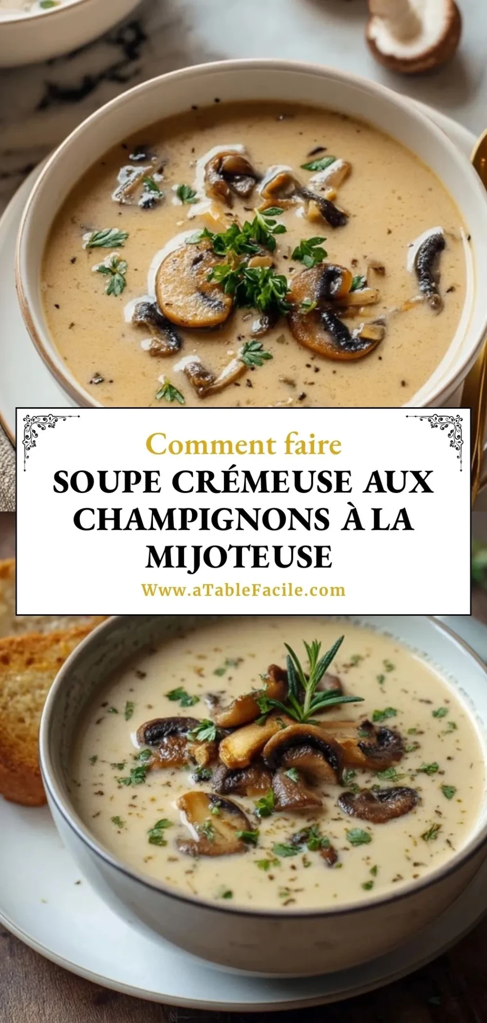 Soupe crémeuse aux champignons à la mijoteuse - Pin 1
