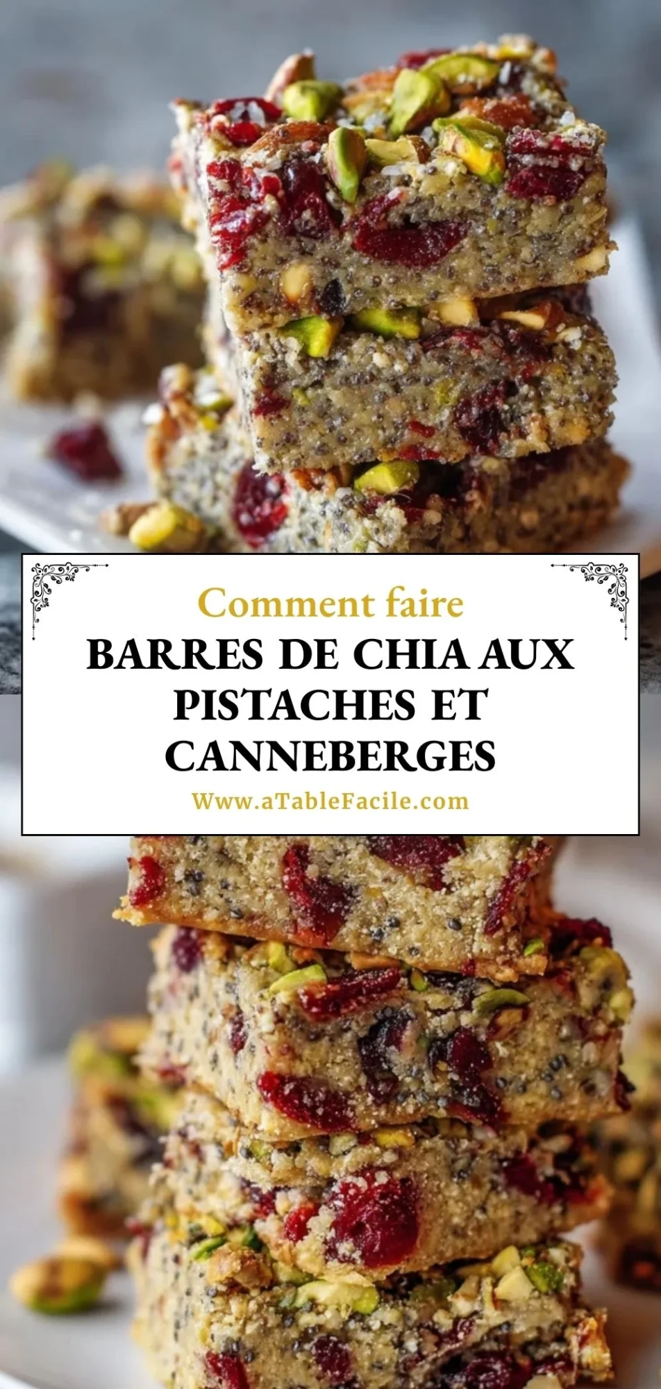 Barres De Chia Aux Pistaches Et Canneberges
