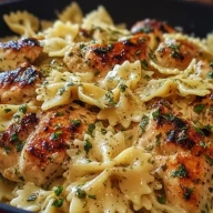 Poulet À LAil Et Mozzarella Avec Farfalles En Sauce Crémeuse Fromagée