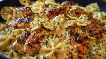 Poulet À LAil Et Mozzarella Avec Farfalles En Sauce Crémeuse Fromagée