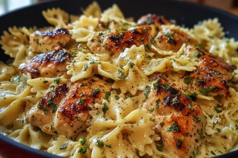 Poulet À LAil Et Mozzarella Avec Farfalles En Sauce Crémeuse Fromagée