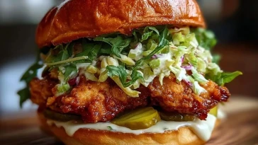 Sandwich Au Poulet Frit Mariné Aux Cornichons